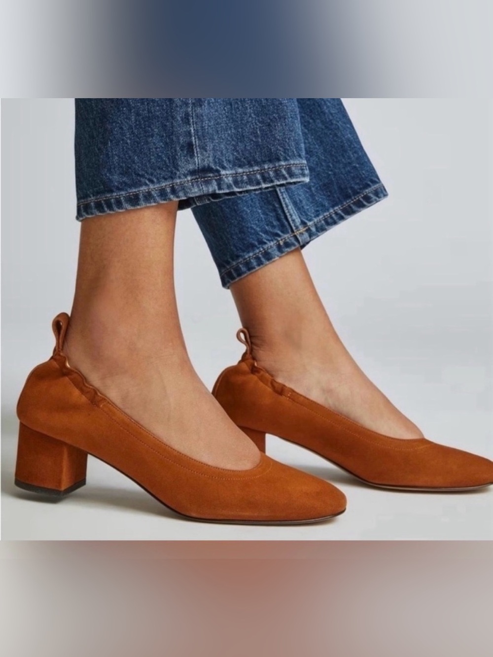 Everlane Cognac Suede Block Heel Pumps Made in Italy